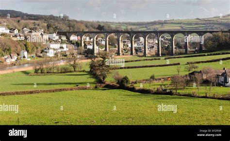 The Railway Viaduct At Calstock Cornwall That Carries The Tamar