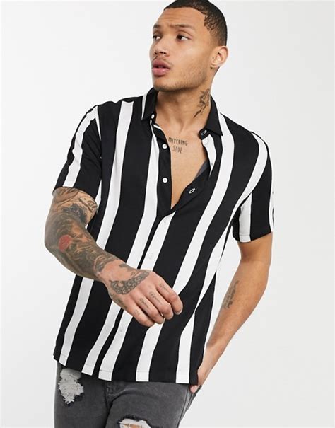 Black And White Vertical Striped Shirt For Men Bofrike