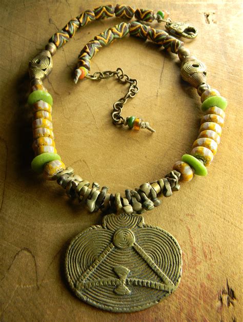 african-tribal-pendant-necklace-brass-igbo-trade-bead-jewelry-african-tribal-jewelry,-tribal