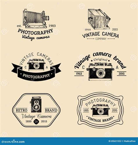 Vector Set Of Old Cameras Logos Vintage Photo Studio Salon Signs