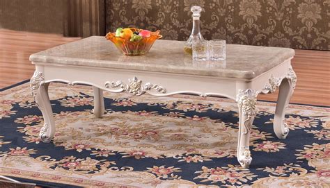 Skylar Traditional Marble Top Wooden Coffee Table In Pearl