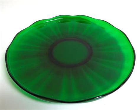 Vintage Emerald Green Glass Large Serving Platter Plate Wscalloped