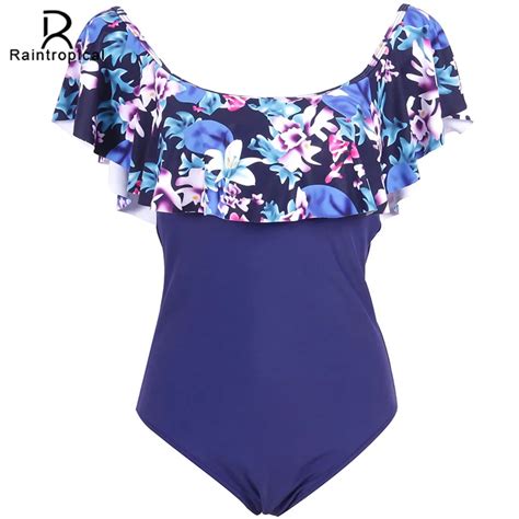 Raintropical New 2019 Sexy Off The Shoulder Print Floral Swimwear Women