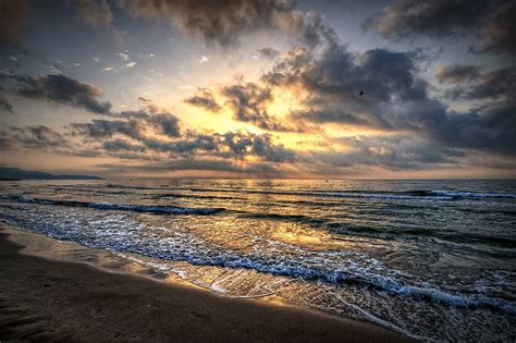 Free Download Hd Wallpaper Sunset Sea Beach Waves Sand Sky