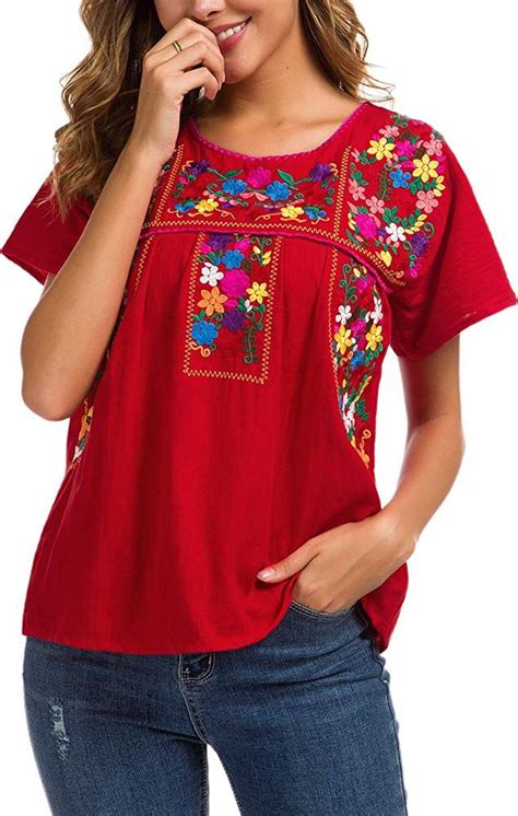 yzxdorwj women s embroidered mexican peasant blouse mexico summer shirt short sleeve mexican