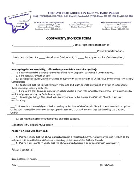 Fillable Online Godparent Sponsor Form Fax Email Print Pdffiller