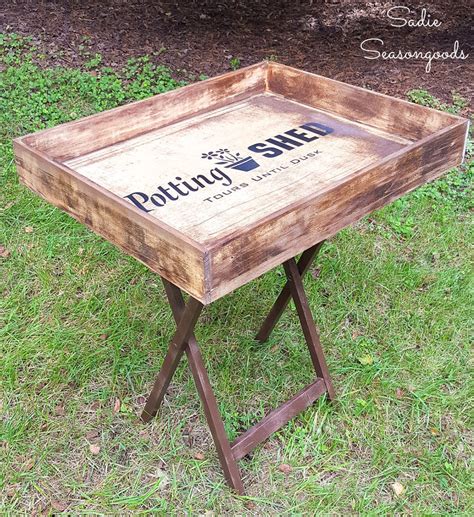 Portable Potting Bench From A Drawer And Wooden Tray Table
