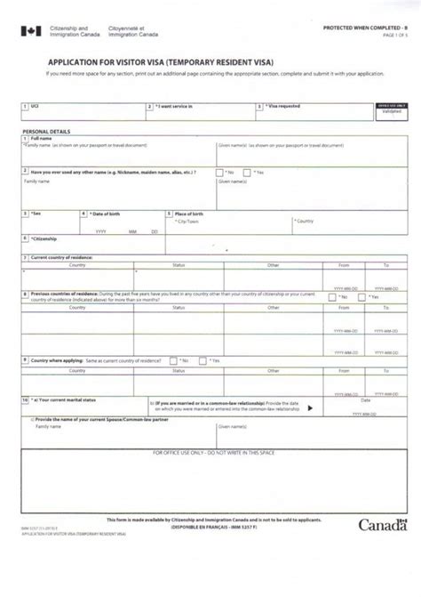 Canada Visa Application Form Printable Pdf Download Gambaran