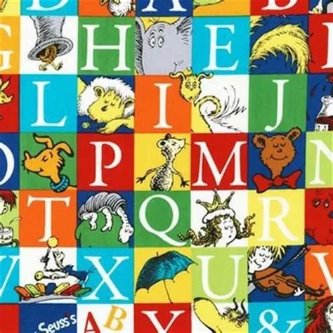 Bty Abc Dr Seuss The Cat In The Hat Alphabets Block Cotton Fabric