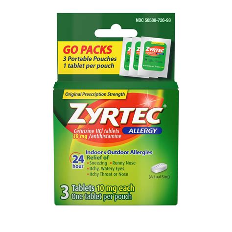 Zyrtec 24 Hour Allergy Tablets With Cetirizine Hcl Travel Size 3 Ct
