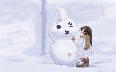 Cute Snowman Brown Hair Adorable Snowman Winter Cold Cute Girl