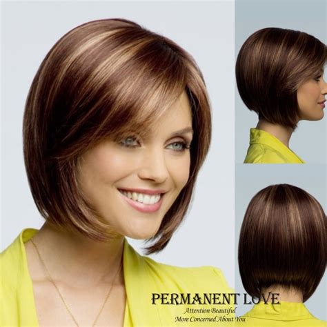 Short haircut is done to save time for other activities. synthetic hair short bob wigs with side bangs brown blonde ...