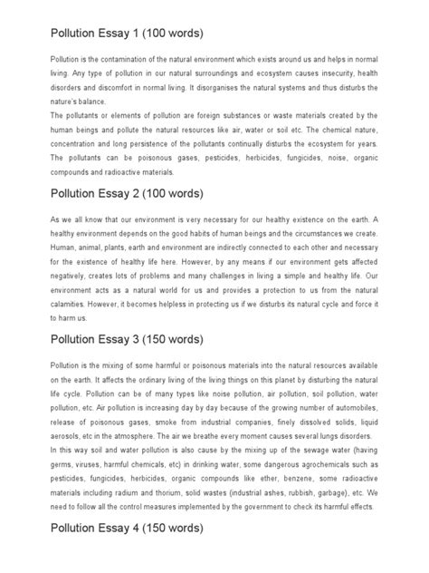 Pollution Essay Pollution Air Pollution