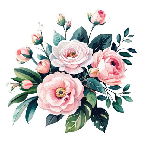 Spring Floral Bouquet Watercolor Flowers Pink Roses Vector