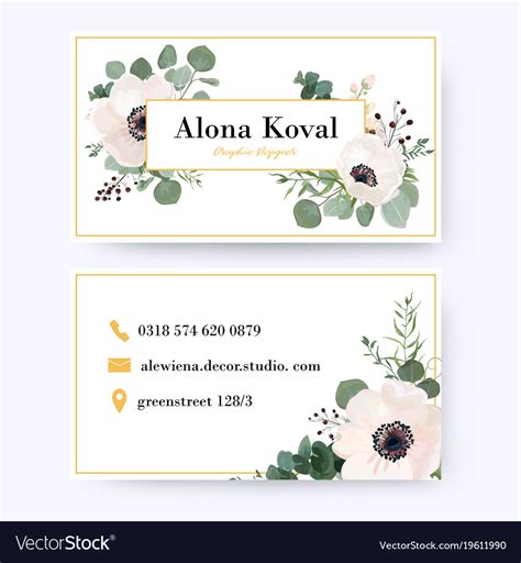 floral business card design with anemone flowers vector image
