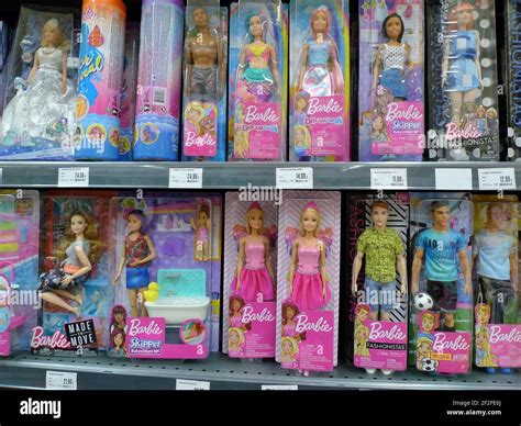 Barbie Colorful Doll Boxes On A Shelf Of A Mega Store Stock Photo Alamy