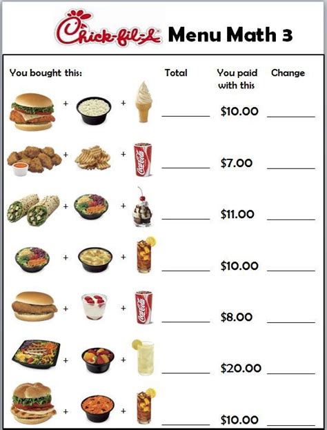 Free Printable Menu Math Worksheets Money Menu Math Worksheets Menu Math Food Fast Food Menu