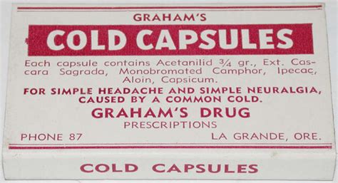 Vintage Box Grahams Cold Capsules Grahams Drug La Grande Oregon Unused