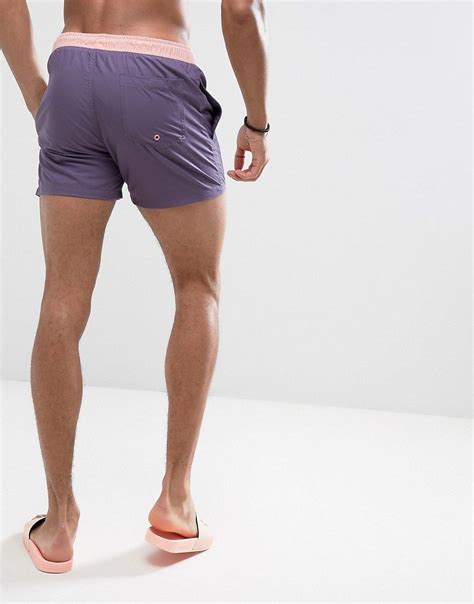 Asos Swim Shorts In Purple With Contrast Waistband Short Length Purp
