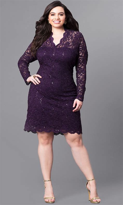 Plus Size Short Lace Party Dress With Long Sleeves Long Sleeve Dress Formal Semi Formal