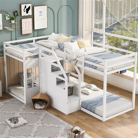 Eafurn L Shaped Bunk Beds For 4 Twin Over Twin Corner Bunk Beds With