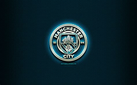 Download Wallpapers Manchester City Fc Glass Logo Blue