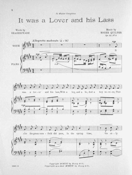 I Was A Lover And His Lass Song By Roger Quilter 1877 1953 Digital Sheet Music For