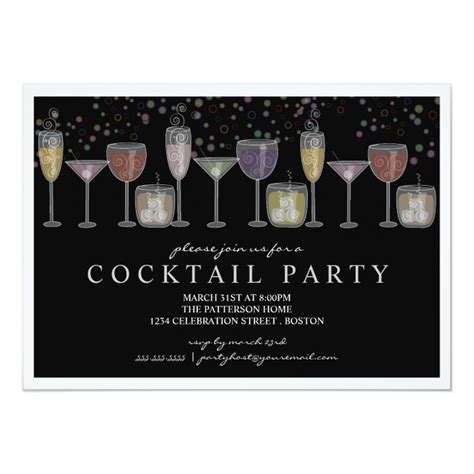 Retro Drinks And Bubbles Cocktail Party Invitation
