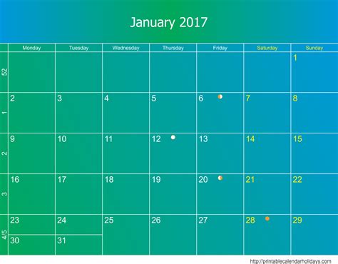 january 2017 calendar 6 templates landscape printable calendar template 2020 2021