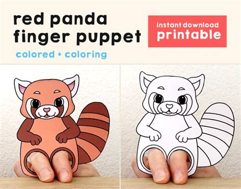 Red Panda Paper Craft Printable Asian Animal Finger Puppet Etsy Canada