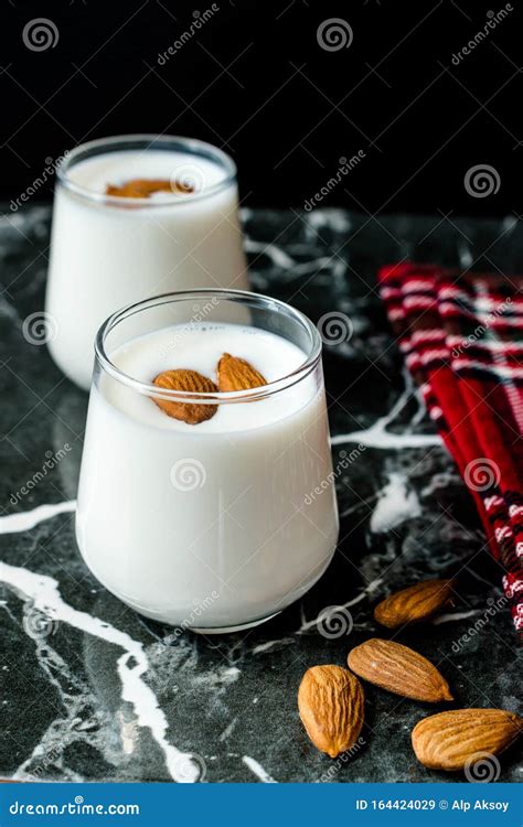Almond Milk Smoothie Shake Milkshake In Glass Cup Stock Image Image