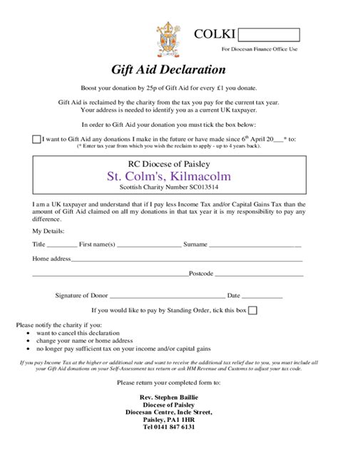 Fillable Online Charity Gift Aid Declarationsingle Donationcharity Gift