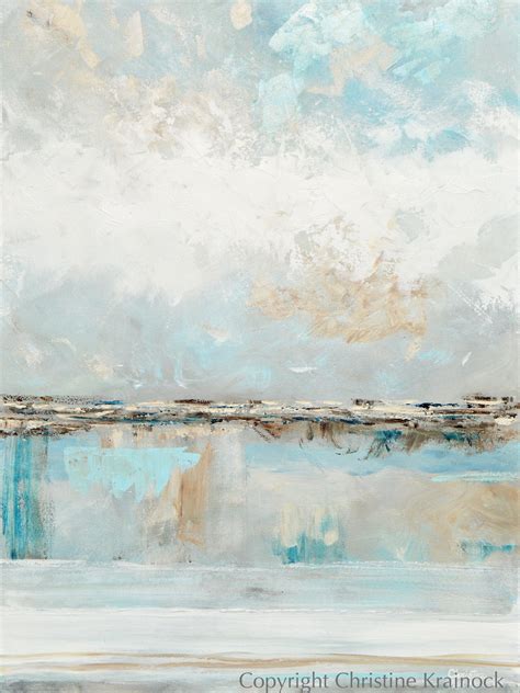 Original Art Abstract Painting Blue White Coastal Landscape Home Decor Contemporary Art By