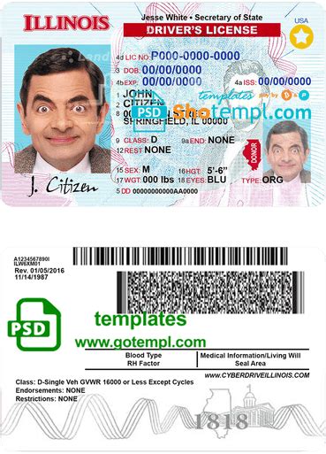 Usa Illinois Driving License Template In Psd Format
