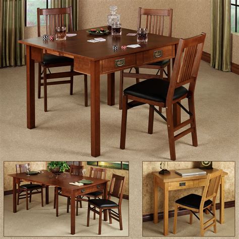 The 3-in-1 Mission Style Convertible Table by Stakmore folds out from a