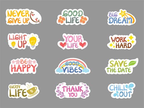 Set Of Collection Cute Positive Quote Sticker Style And Illustration 4267448 Vector Art At
