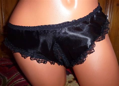 Satin Crotchless Lace Trimmed Panties Burlesque