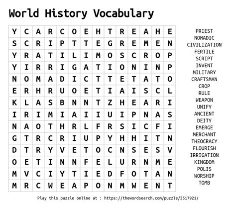 World History Vocabulary Word Search