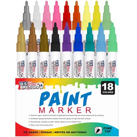 Us Art Supply 18 Color Set Of Fine Point Tip Oil Based Paint Pen