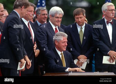 US President Bill Clinton signs into law the balanced budget bill