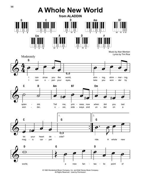 Songs with a partially open lock icon are fully playable, but have all player features disabled. A Whole New World Chords | Easy piano sheet music, Piano songs sheet music, Piano sheet music ...