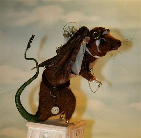 Flying Steampunk Rat Ooak Artist Needle Felt Sculpture By Stevi T