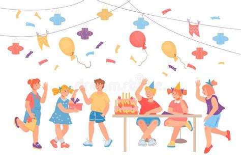 Children Birthday Party Celebration Banner Flat Vector Illustration
