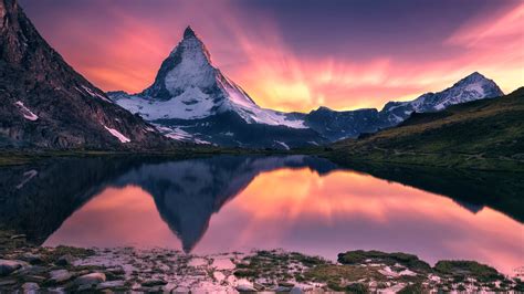 Wallpaper Matterhorn Beautiful Sunset Landscape Mountain