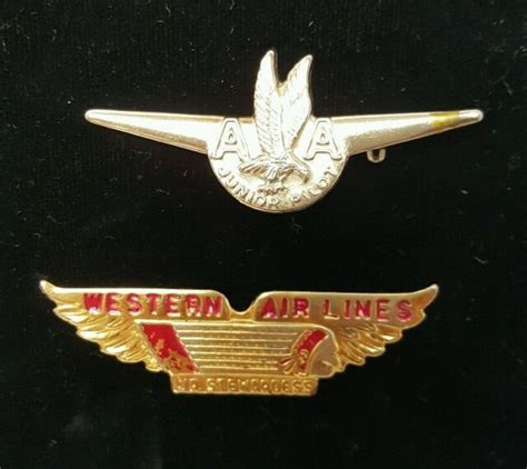 Vintage Aa American Airlines Junior Pilot Pin And Western Airlines Jr Pin