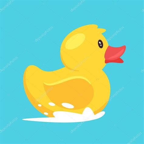 Vector Cartoon Style Illustration Of Yellow Rubber Duck Floating On The