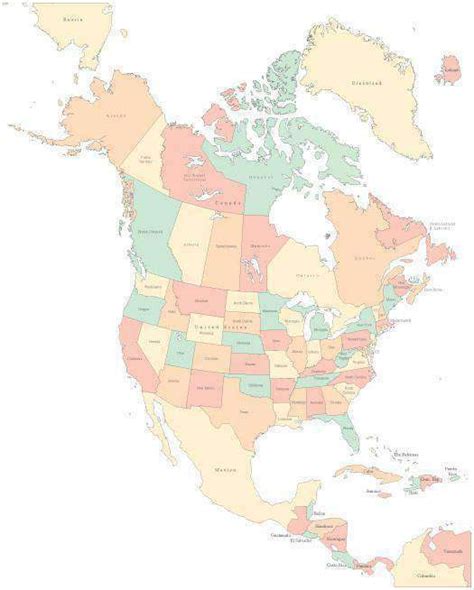 North America Multi Color Map With Us States And Canadian Provinces