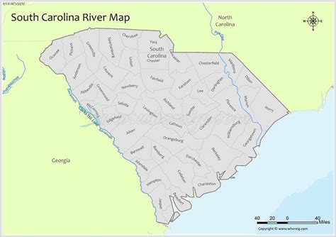 The South Carolina River Map Is Shown