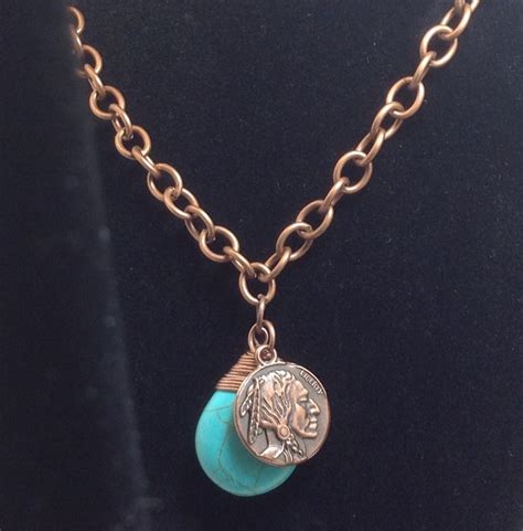Copper Turquoise Long Necklace Etsy