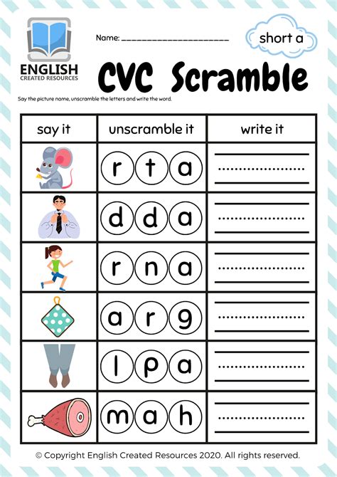 Cvc Scramble Worksheets English Created Resources